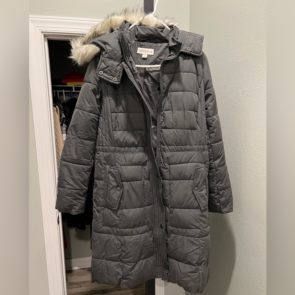 SOLD❗️Merona Grey long puffer jacket sz S